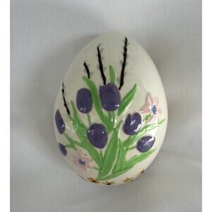 Vintage 1971 Byron Molds Hand Painted Ceramic Easter Egg Flowers Spring